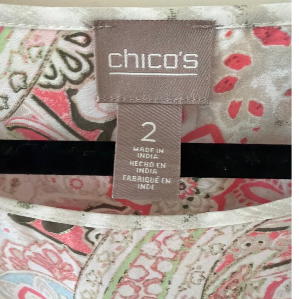 Chico's Floral Blouse Women's Size Large 2 Pink Green Animal Print Sheer Top - Picture 2 of 7